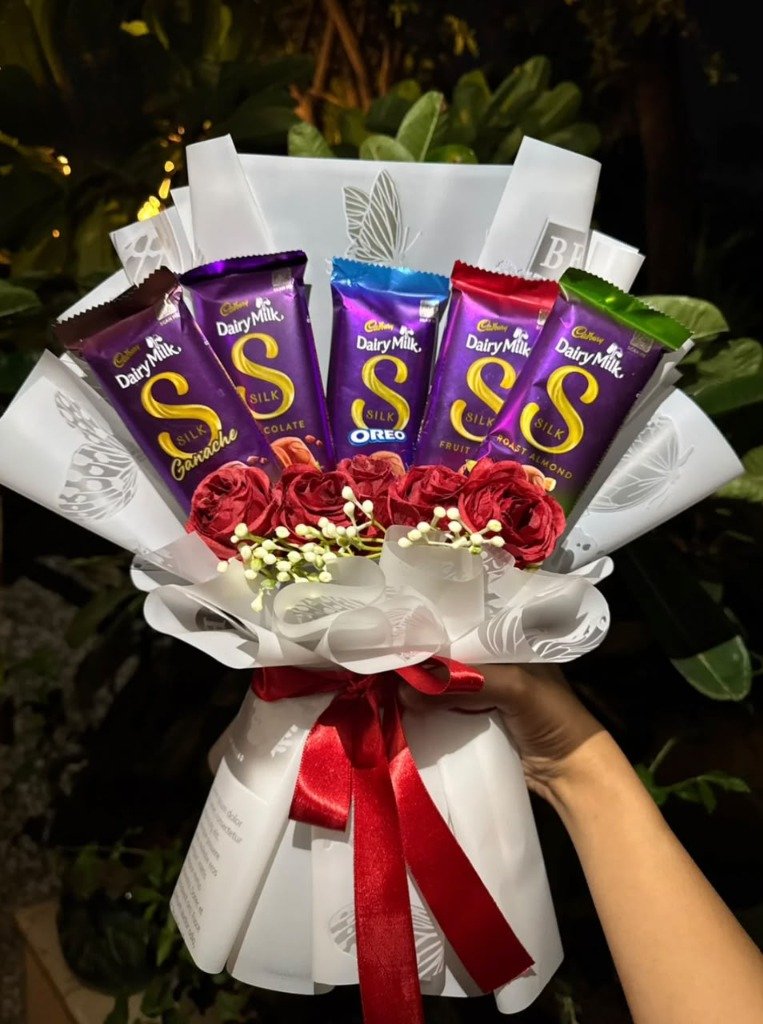 Blush Royale Cadbury Silk & Crimson Rose Bouquet by Blushberry Creations